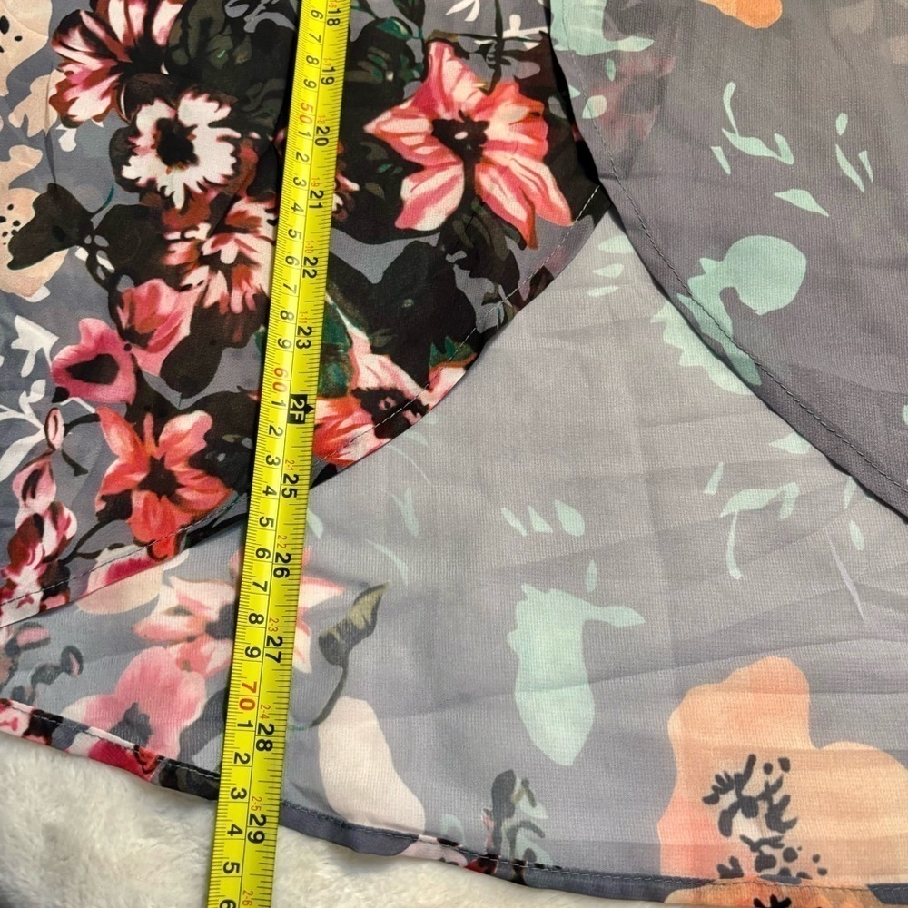 Open Cardigan Blouse Large Grey Floral Pink Gold Peach Sheer Mandarin - Picture 14 of 14